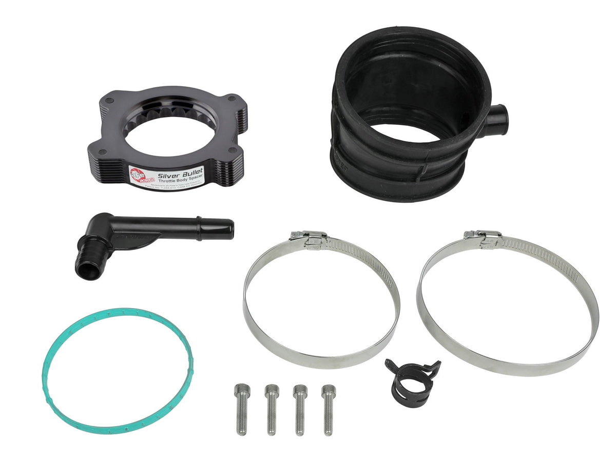 Black aFe Silver Bullet Throttle Body Spacer for Stock Air Intake Kit with hardware for '20-'23 C8 Corvette offered by Upstate Speed.