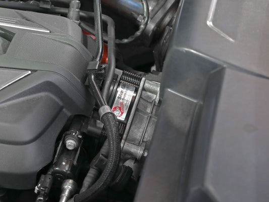 In-engine view of aFe Silver Bullet Throttle Body Spacer for aFe Track and Black Series Carbon Fiber Cold Air Intake Kits for '20-'23 C8 Corvette offered by Upstate Speed.