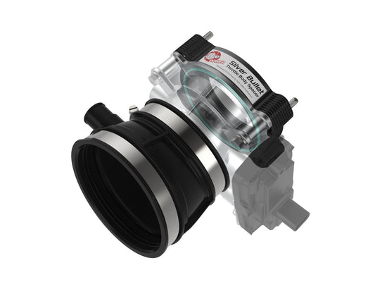 Front view of aFe Silver Bullet Throttle Body Spacer for aFe Track and Black Series Carbon Fiber Cold Air Intake Kits for '20-'23 C8 Corvette offered by Upstate Speed.
