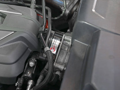 In-engine view of aFe Silver Bullet Throttle Body Spacer for aFe Track and Black Series Carbon Fiber Cold Air Intake Kits for '20-'23 C8 Corvette offered by Upstate Speed.