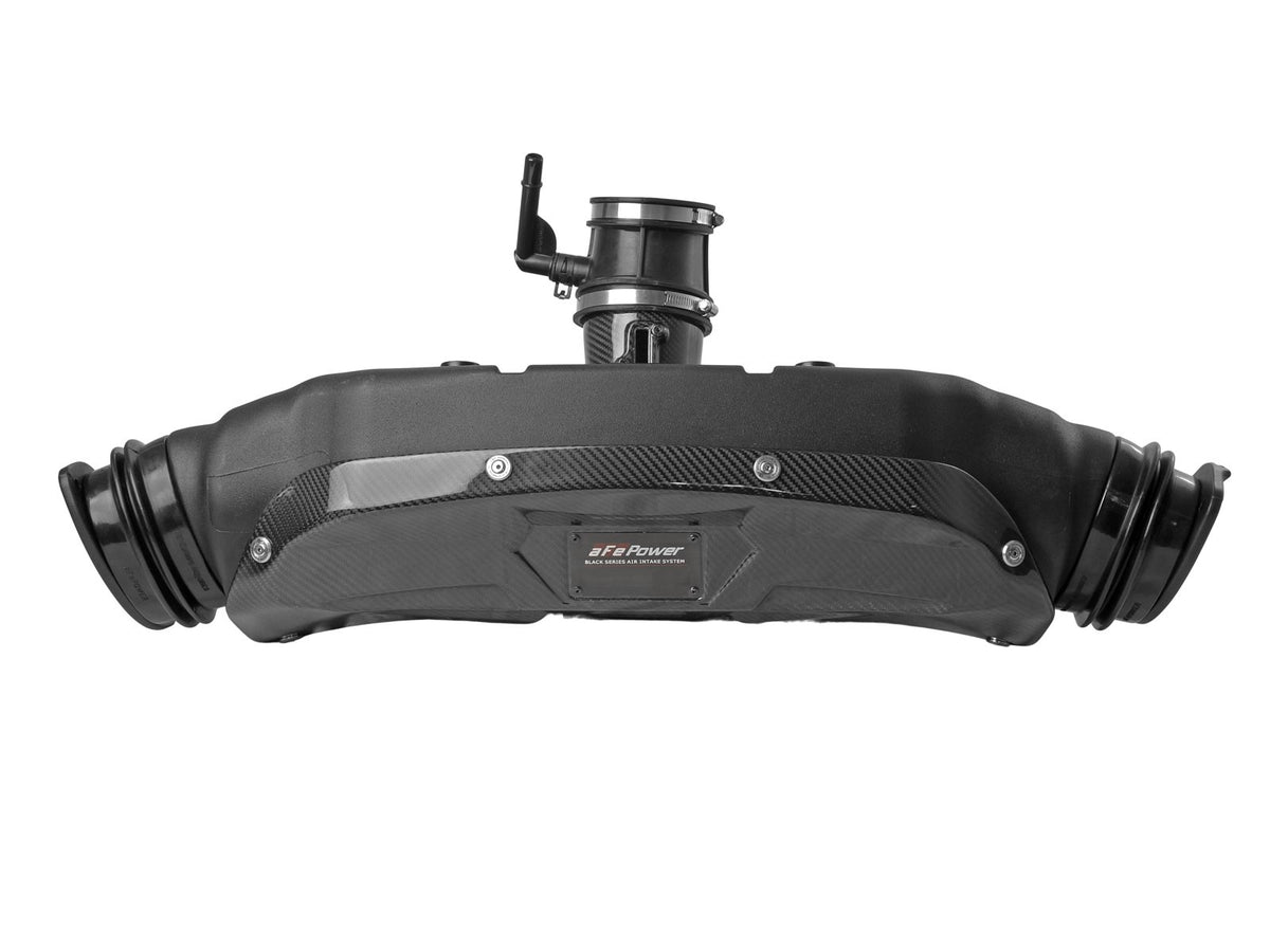 Top view of aFe Black Series Carbon Fiber Cold Air Intake for '20-'23 C8 Corvette offered by Upstate Speed.