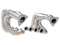Front view of aFe 1-7/8" Twisted Steel 304 Brushed Stainless Steel Headers for '20-'23 C8 Corvette offered by Upstate Speed.